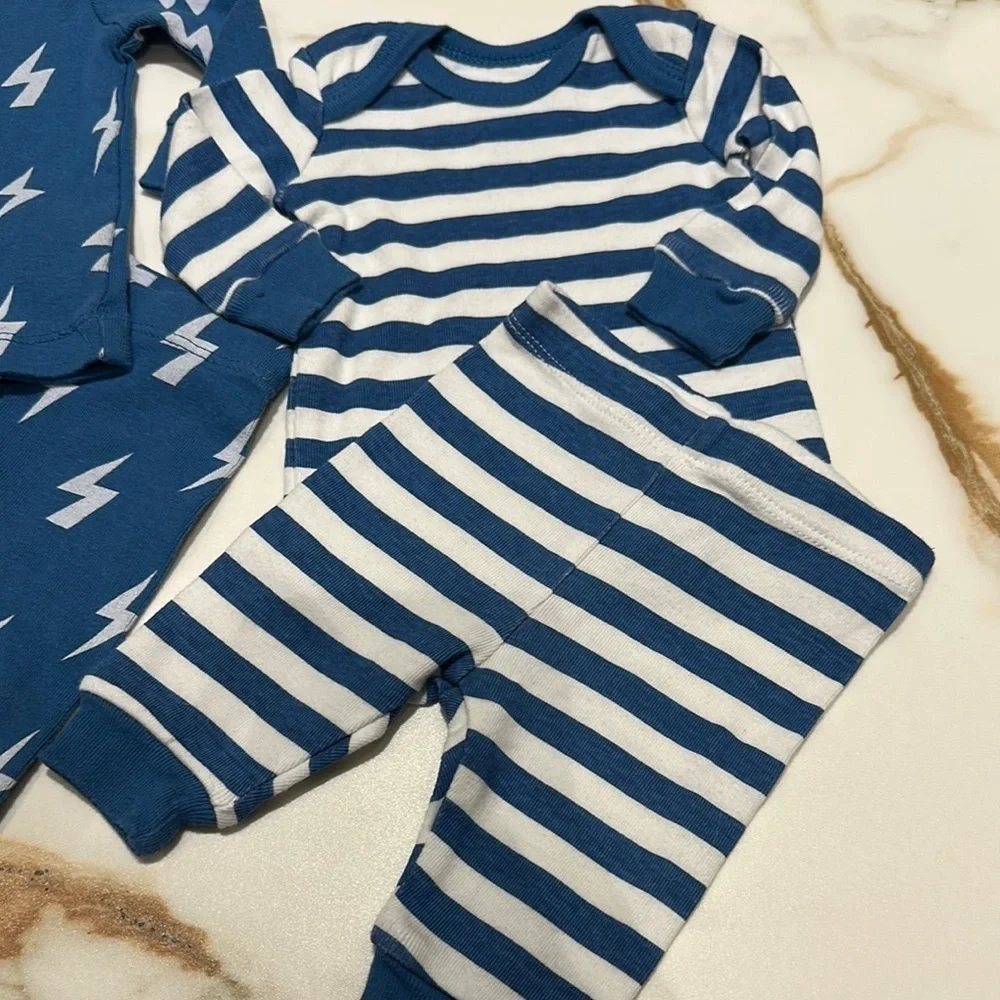 Mighty Goods Blue Baby Outfit Set with Lightning and Stripes NB